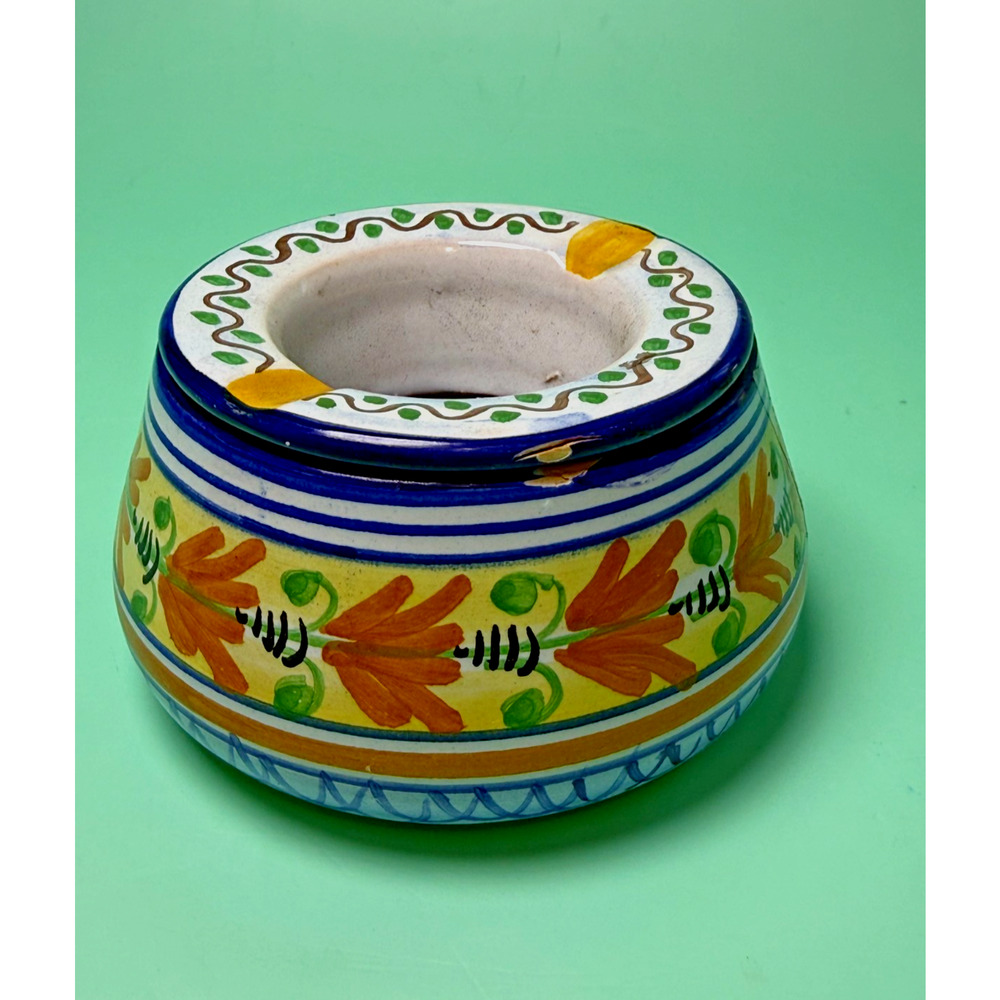 Vintage Hand-Painted Talavera Spanish Pottery Ceramic Water Ashtray Blue Orange
